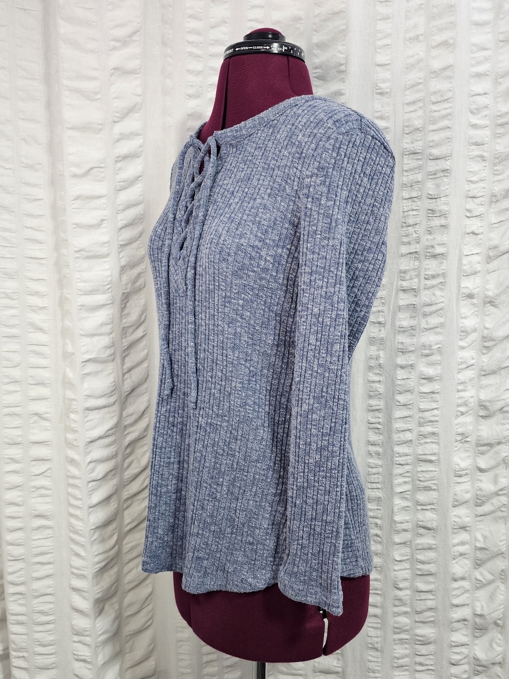 Lucky Brand Heather Light Blue Ribbed Knit Boho Top Large - Picture 4 of 12